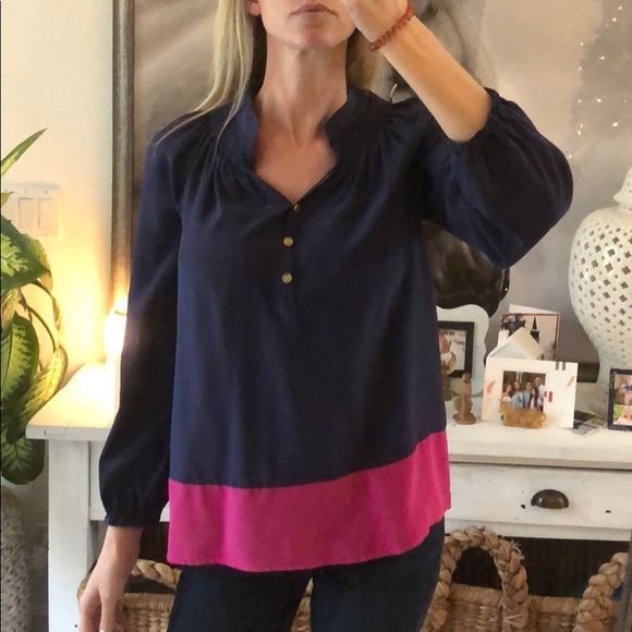 Lilly Pulitzer Tops - Lilly Pulitzer navy and pink blouse